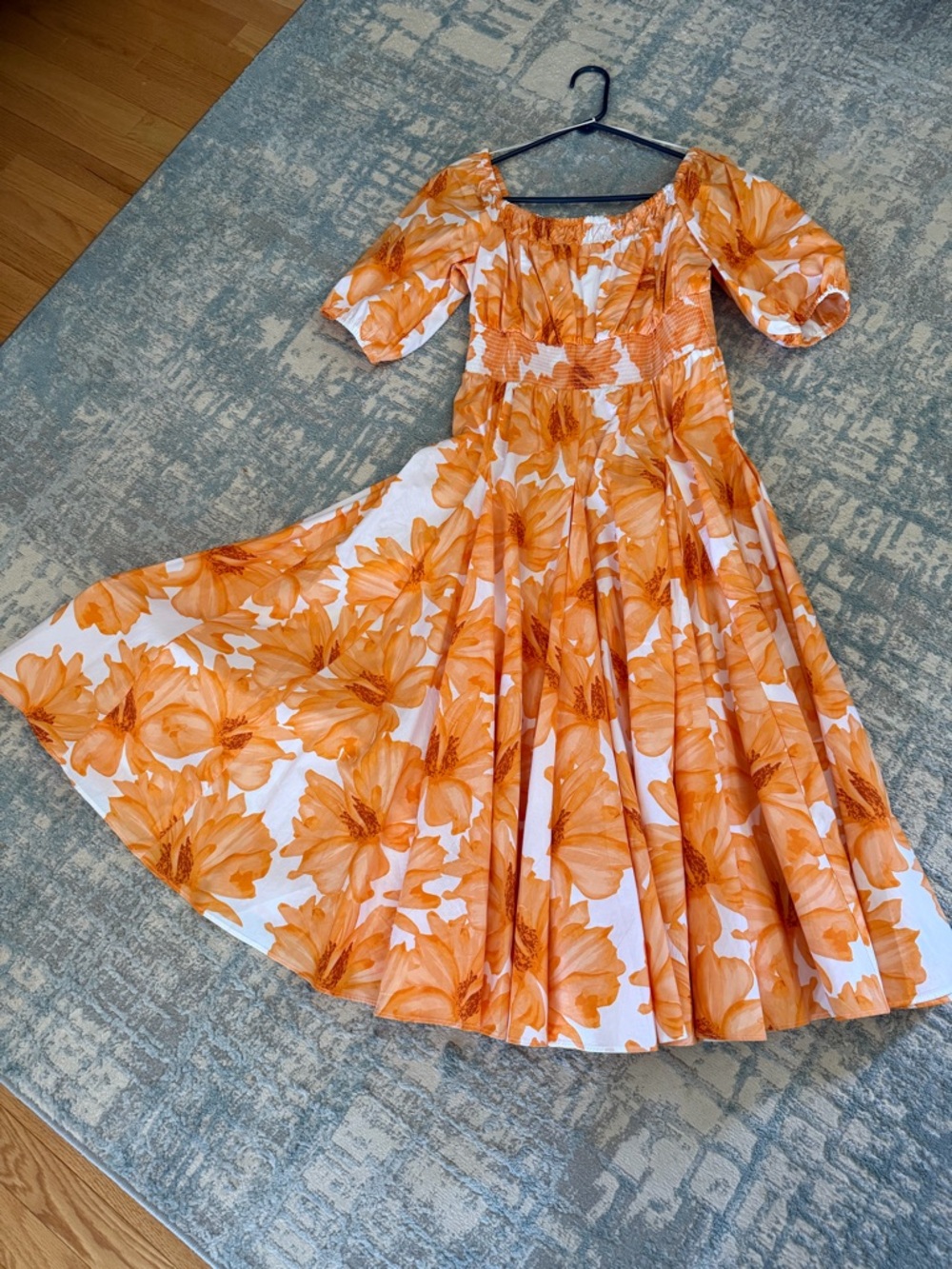 INC International Concepts White and Orange Floral Midi Dress